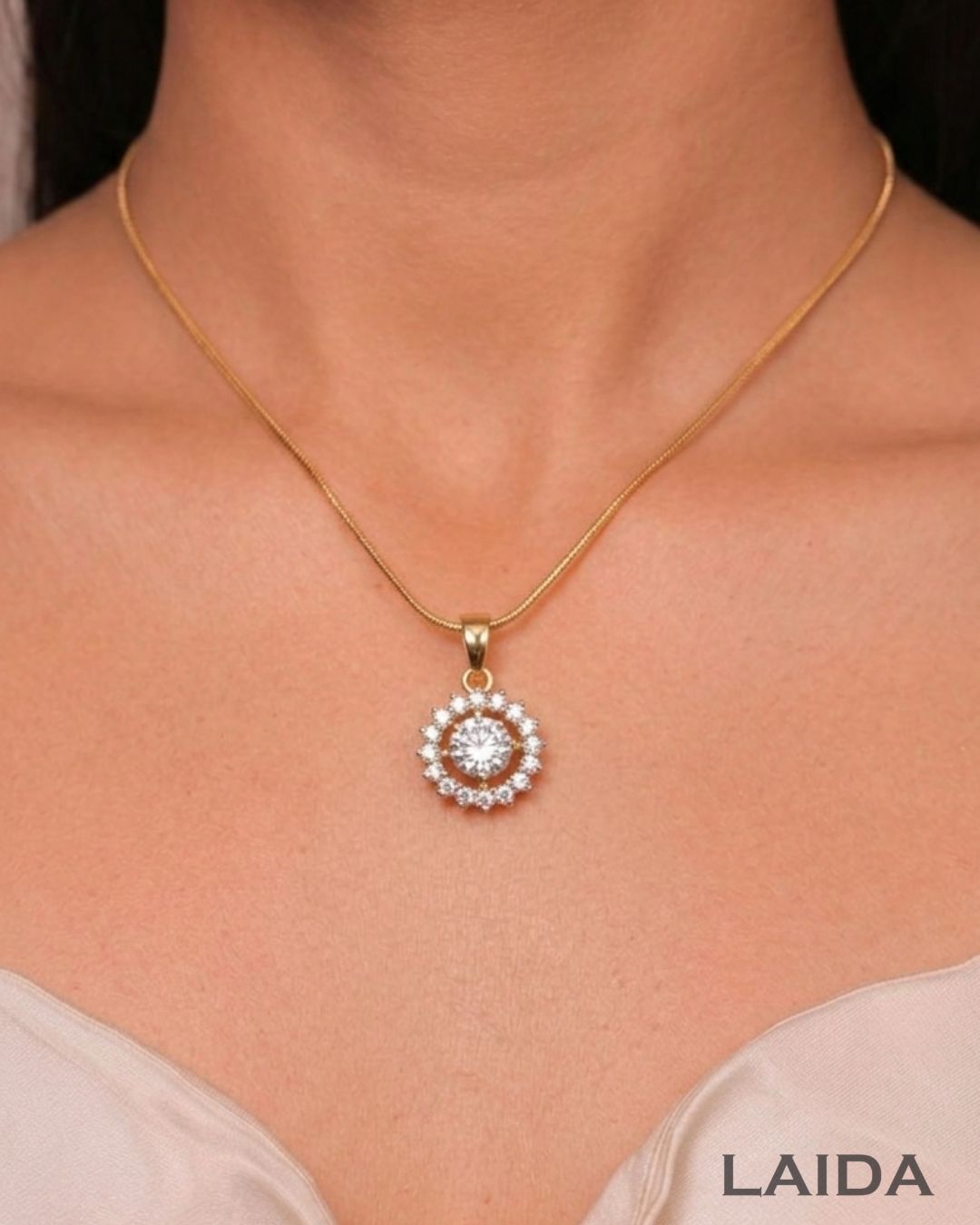 Arika 18K Gold Plated American Diamond Pendant Set