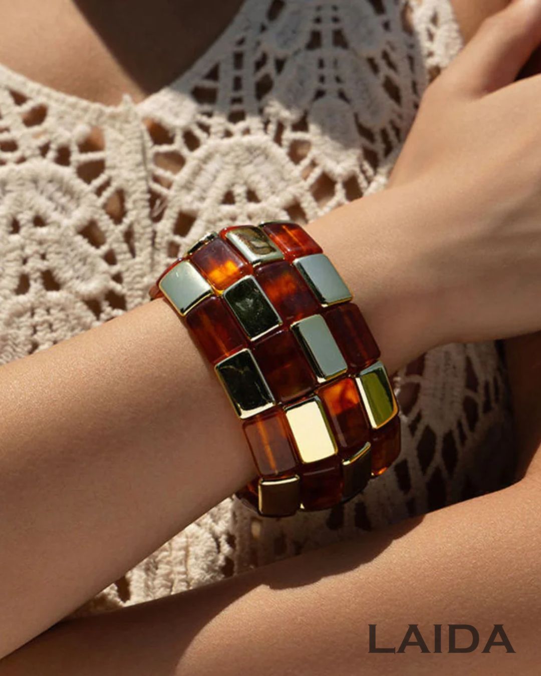 Brown Retro Acrylic square Patchwork Bracelet