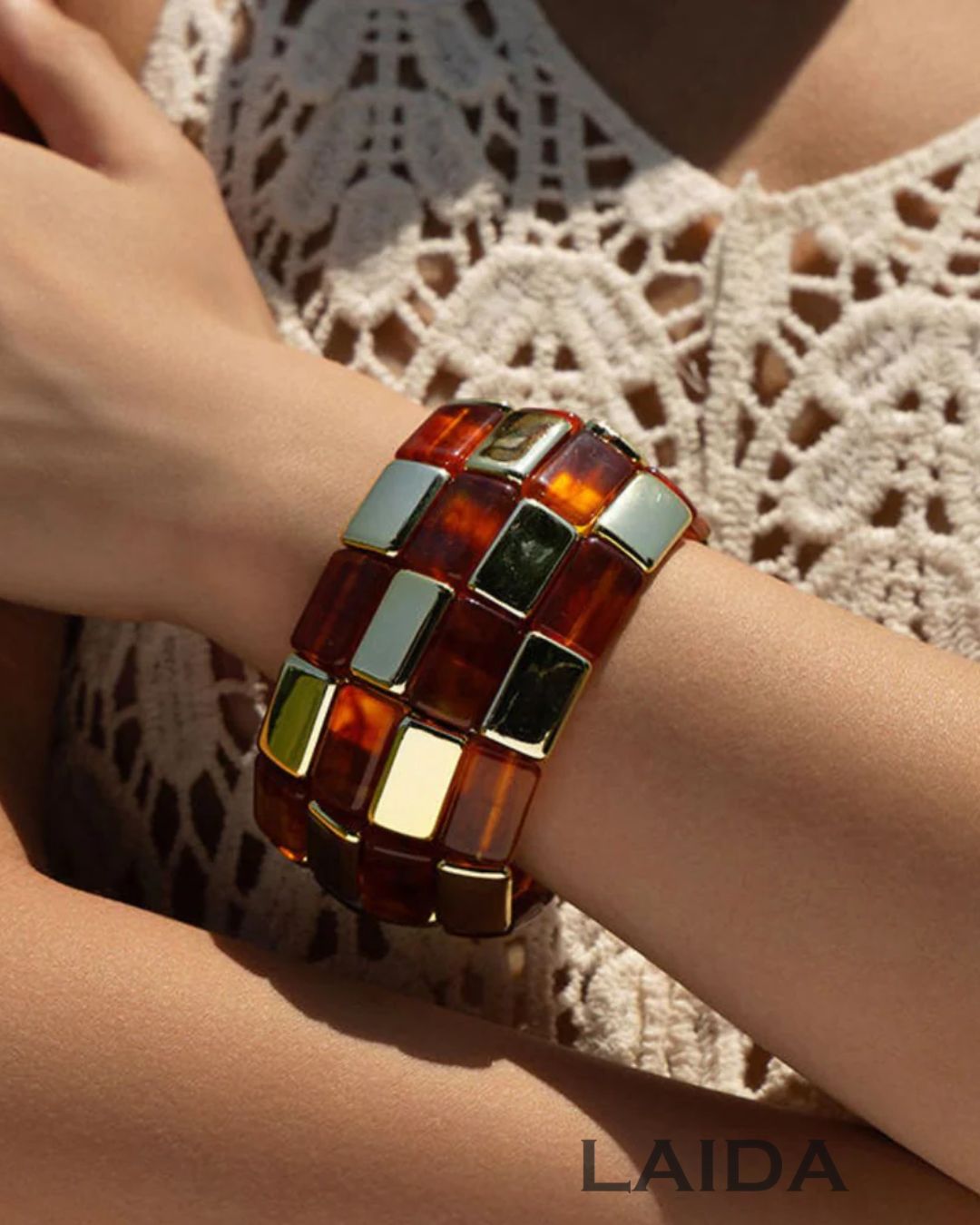 Brown Retro Acrylic square Patchwork Bracelet
