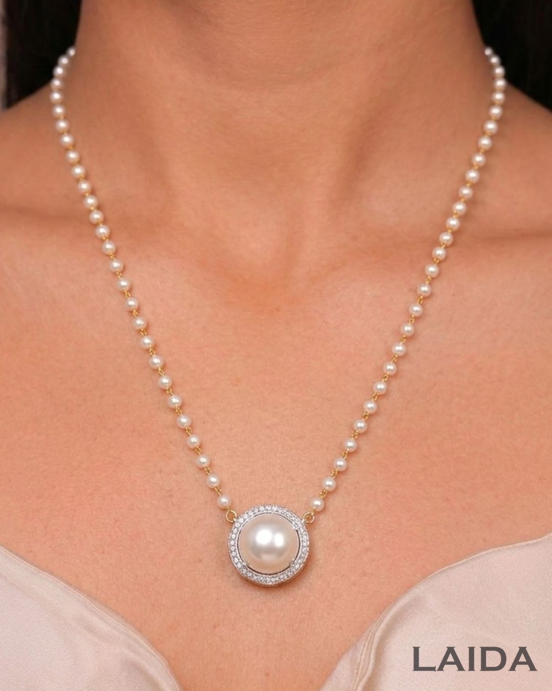 Pearled American Diamond Pendant Set