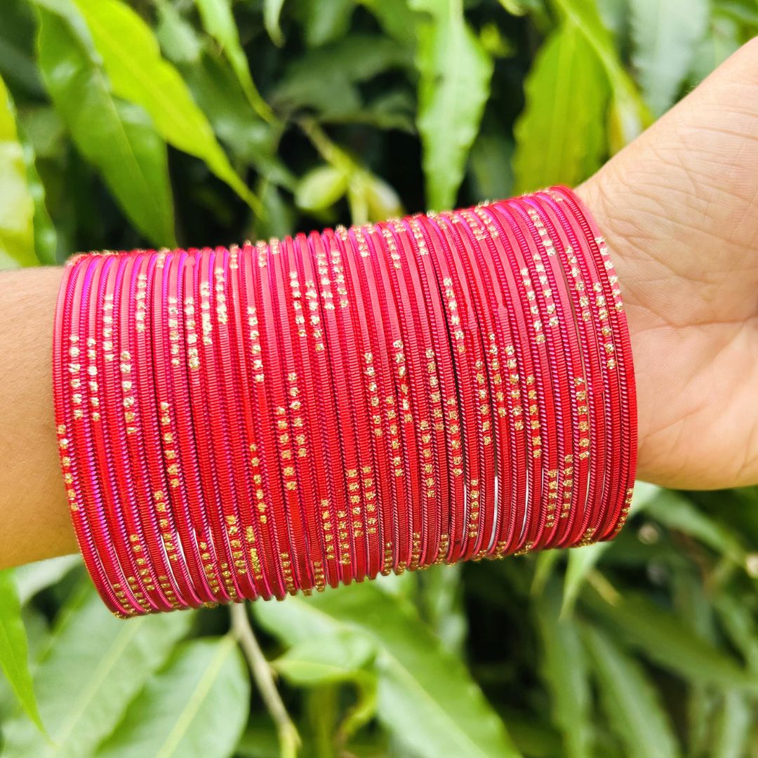 Chandni AD Gold Stone Studded 36 Red Bangles