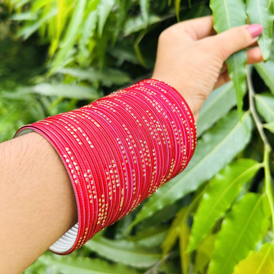 Chandni AD Gold Stone Studded 36 Red Bangles
