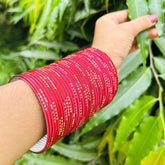 Chandni AD Gold Stone Studded 36 Red Bangles