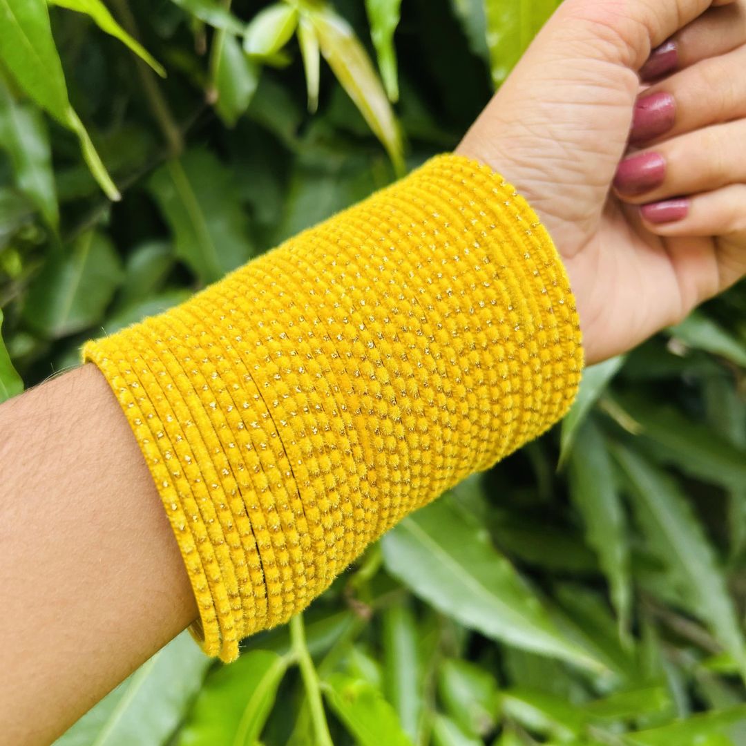 Chandni AD Gold Stone Studded 36 Yellow Bangles