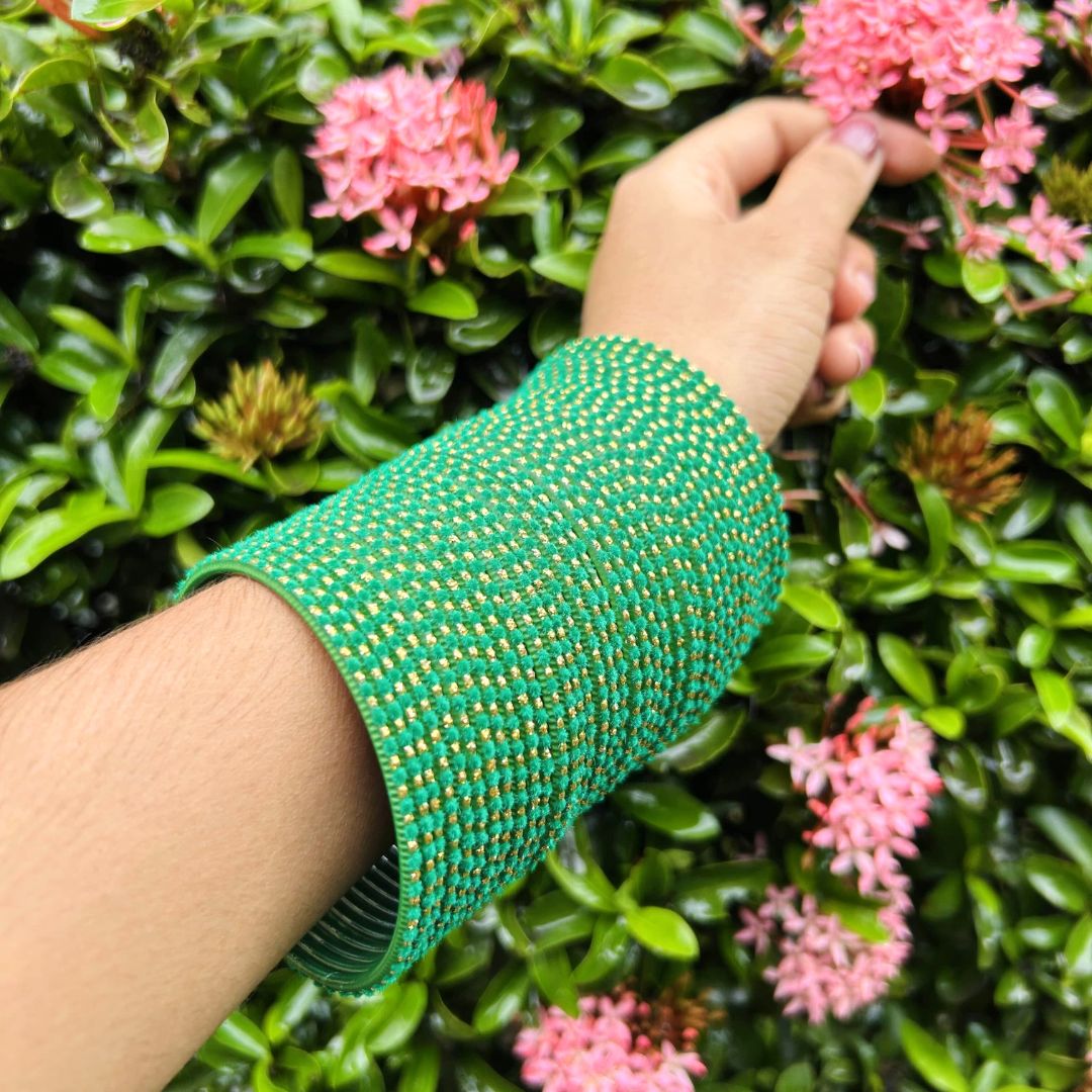 Chandni AD Gold Stone Studded 36 Green Bangles