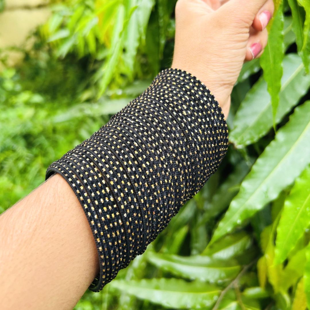 Chandni AD Gold Stone Studded 36 Black Bangles