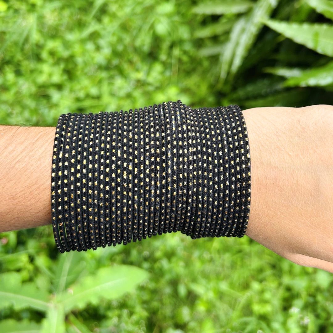 Chandni AD Gold Stone Studded 36 Black Bangles