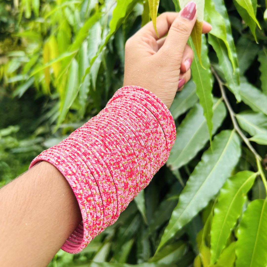 Chandni AD Gold Stone Studded 36 Pink Bangles