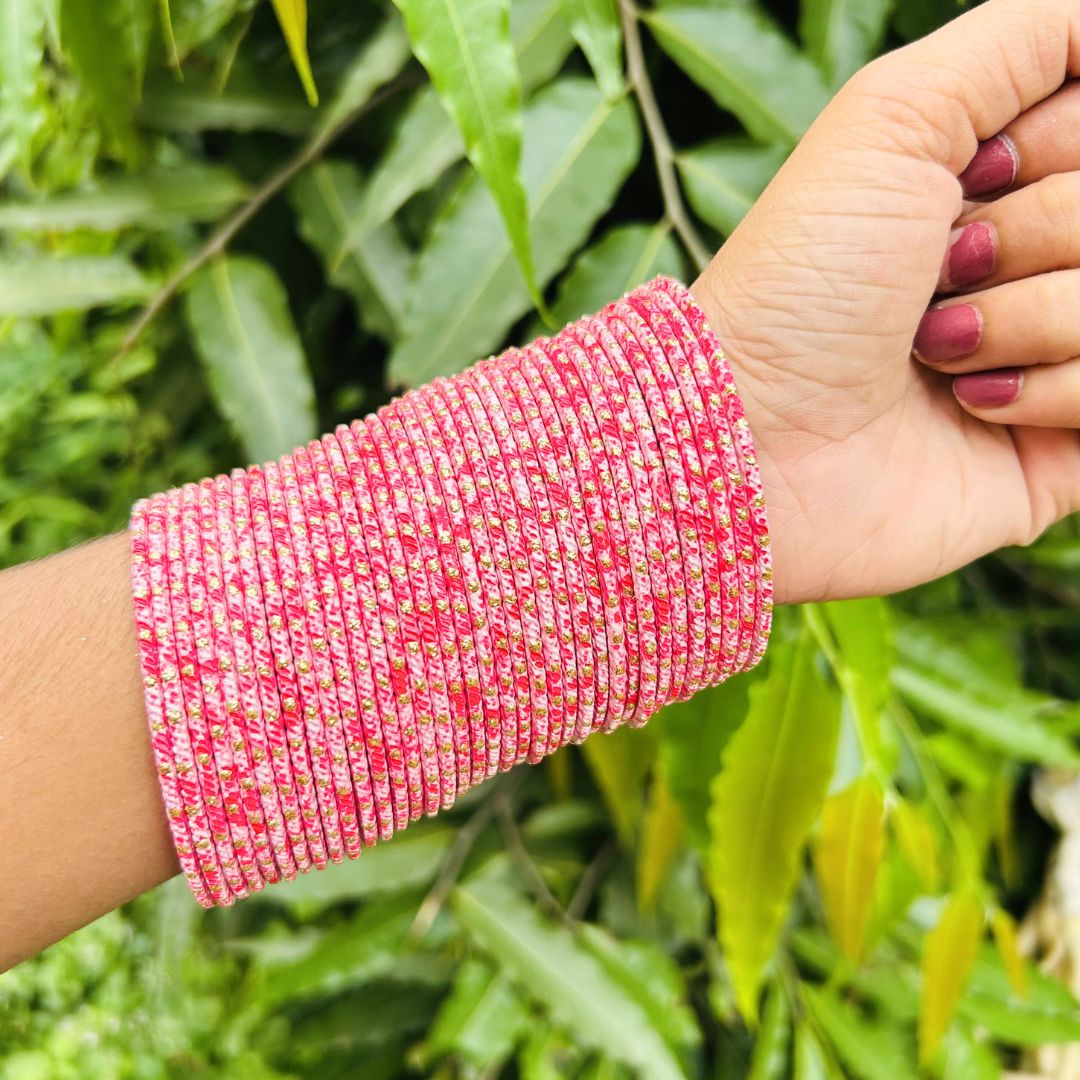 Chandni AD Gold Stone Studded 36 Pink Bangles