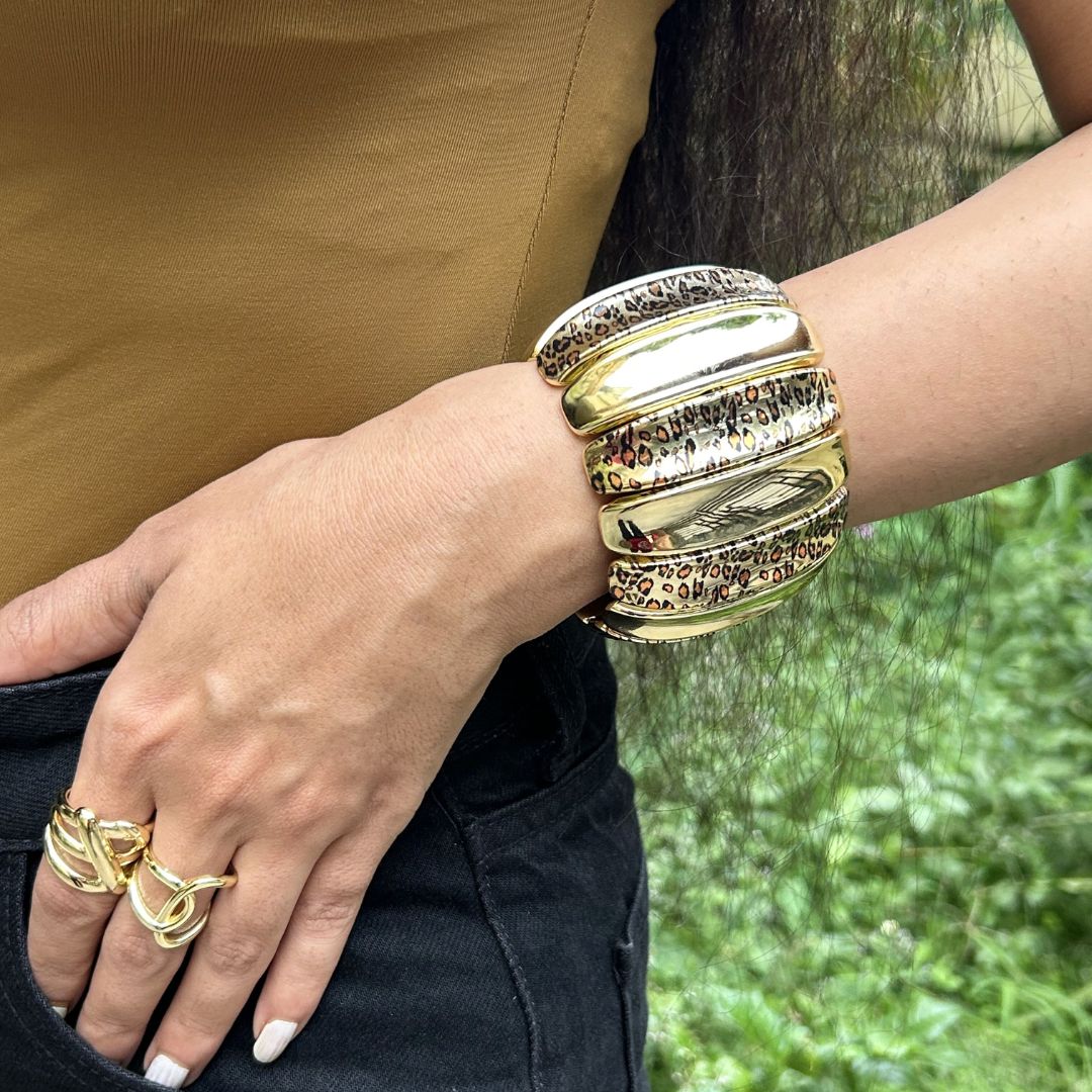 Animal Print Stretchable Bracelet - Broad