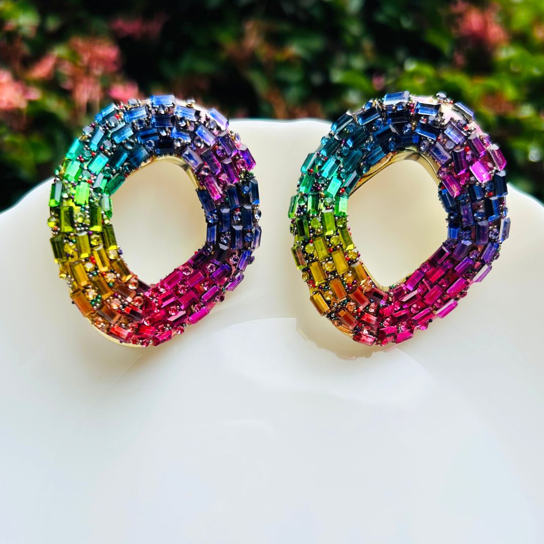 Bling Blogger Multi Asymmetric Oval Earrings