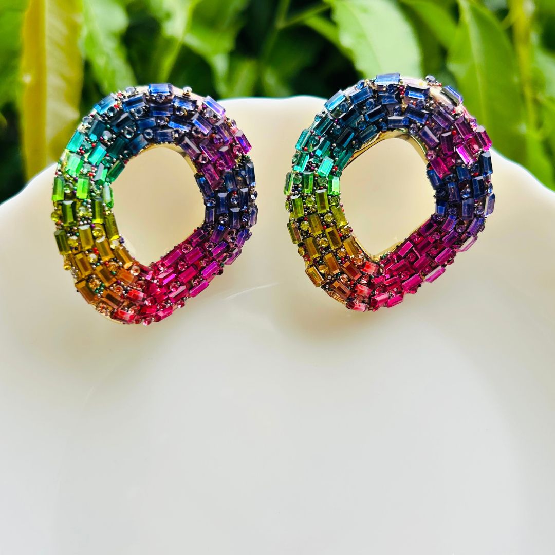 Bling Blogger Multi Asymmetric Oval Earrings