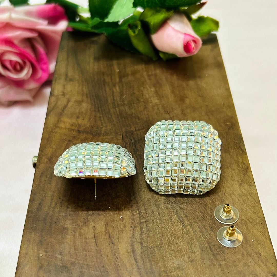 Bling Blogger Silver Square Earrings - Small