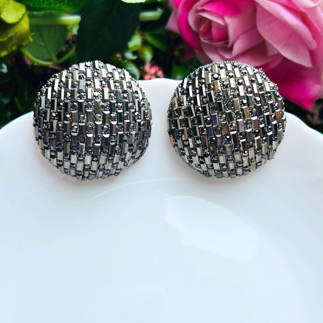 Bling Blogger Rhodium Stud Earrings - Big