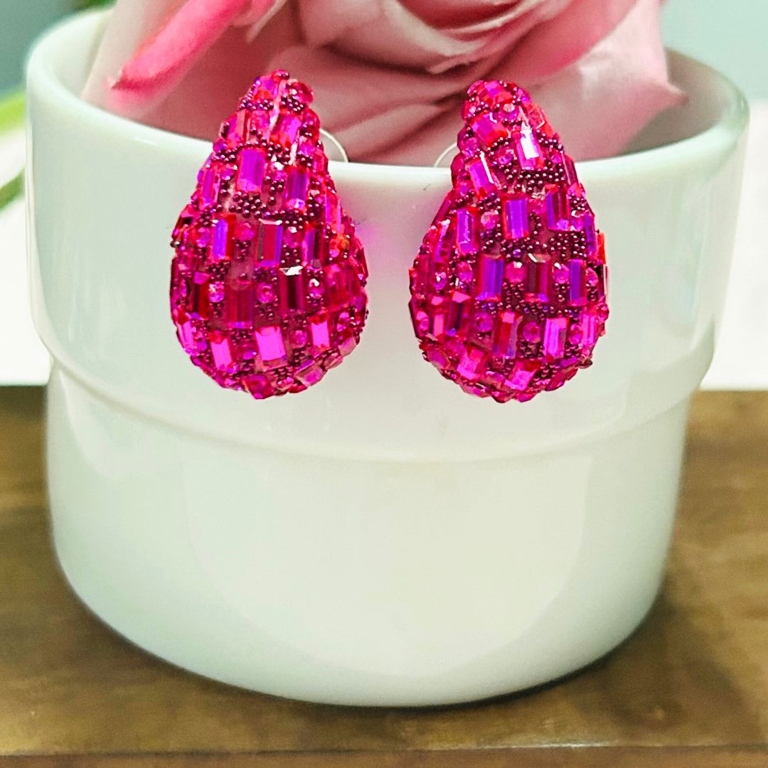 Bling Blogger Fuschia Pink Tear Drop Earrings