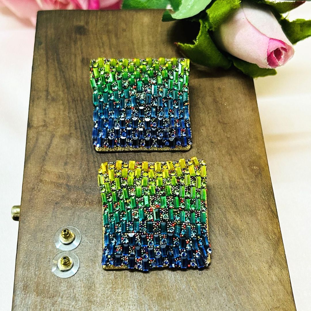 Bling Blogger Square Stud Earrings - Multi 3