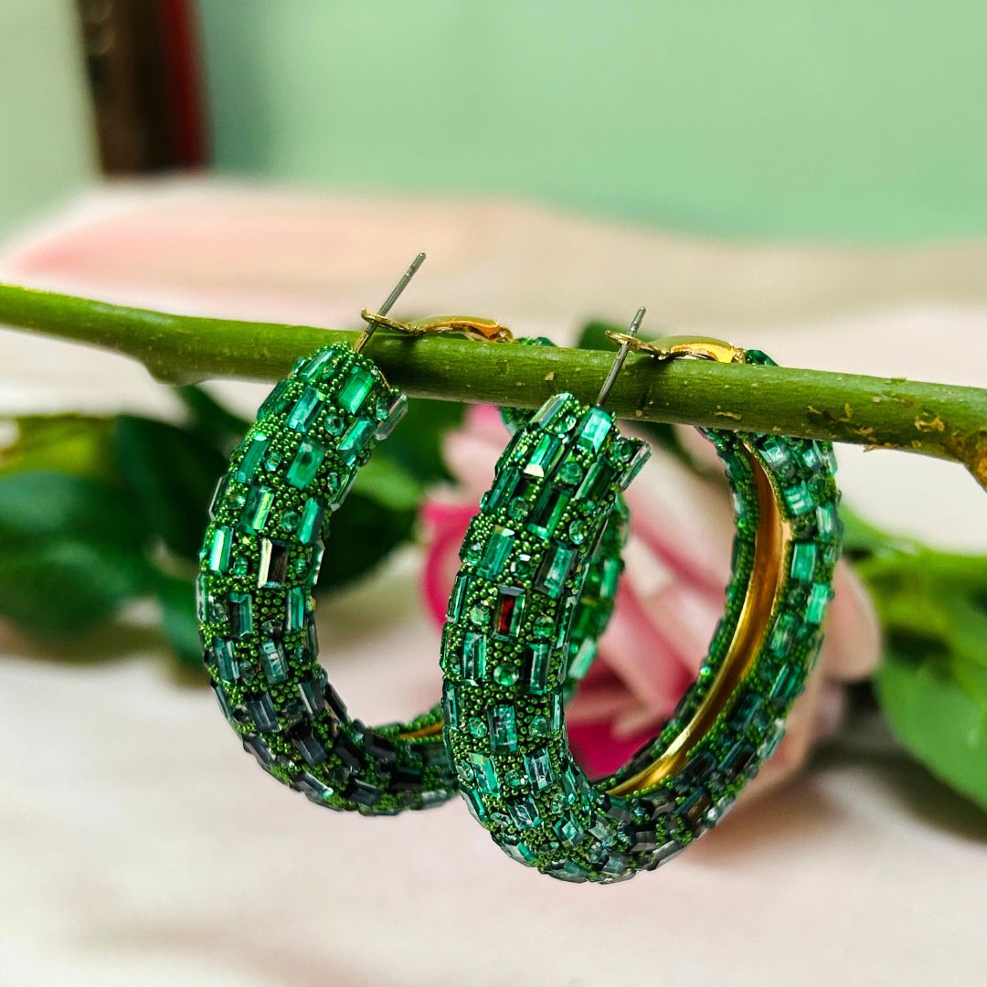 Bling Blogger Green Hoop Earrings