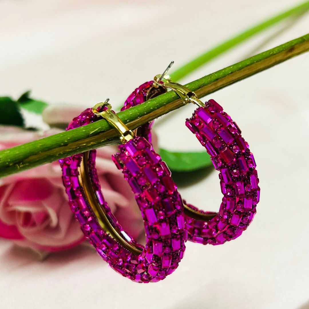 Bling Blogger Fuschia Pink Hoop Earrings
