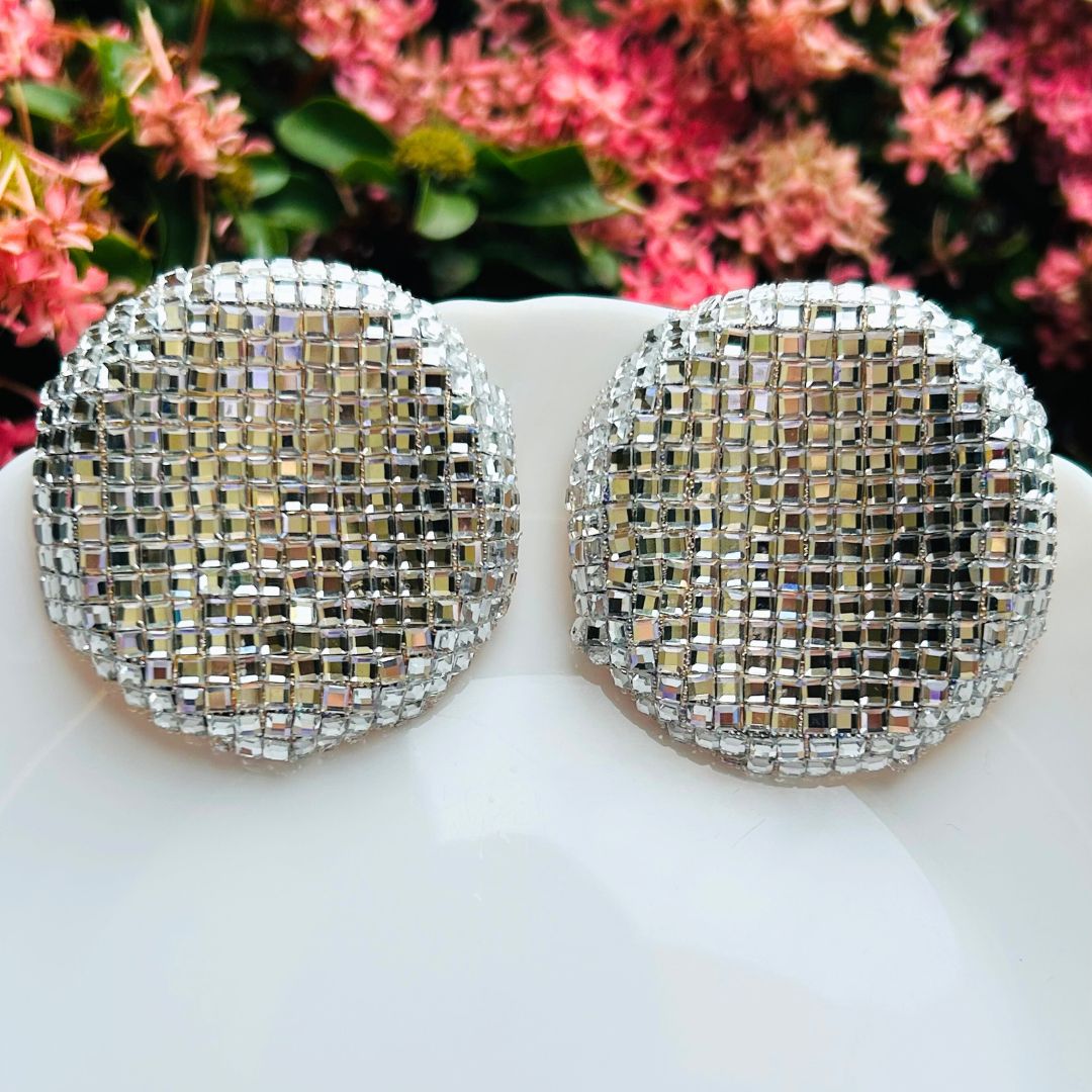 Bling Blogger Silver Round Earrings - Big