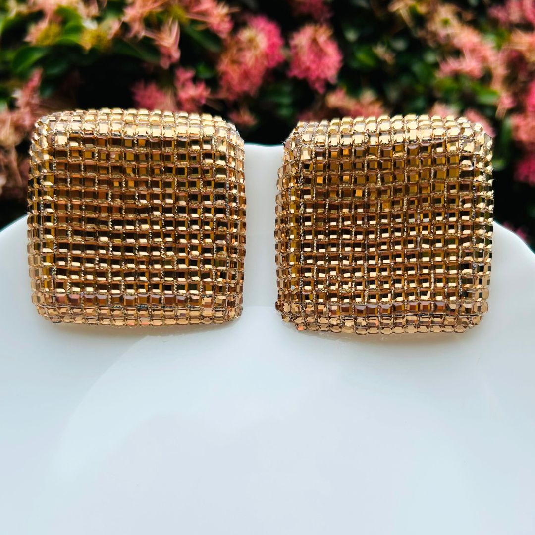 Bling Blogger Golden Square Earrings Big - Main Image