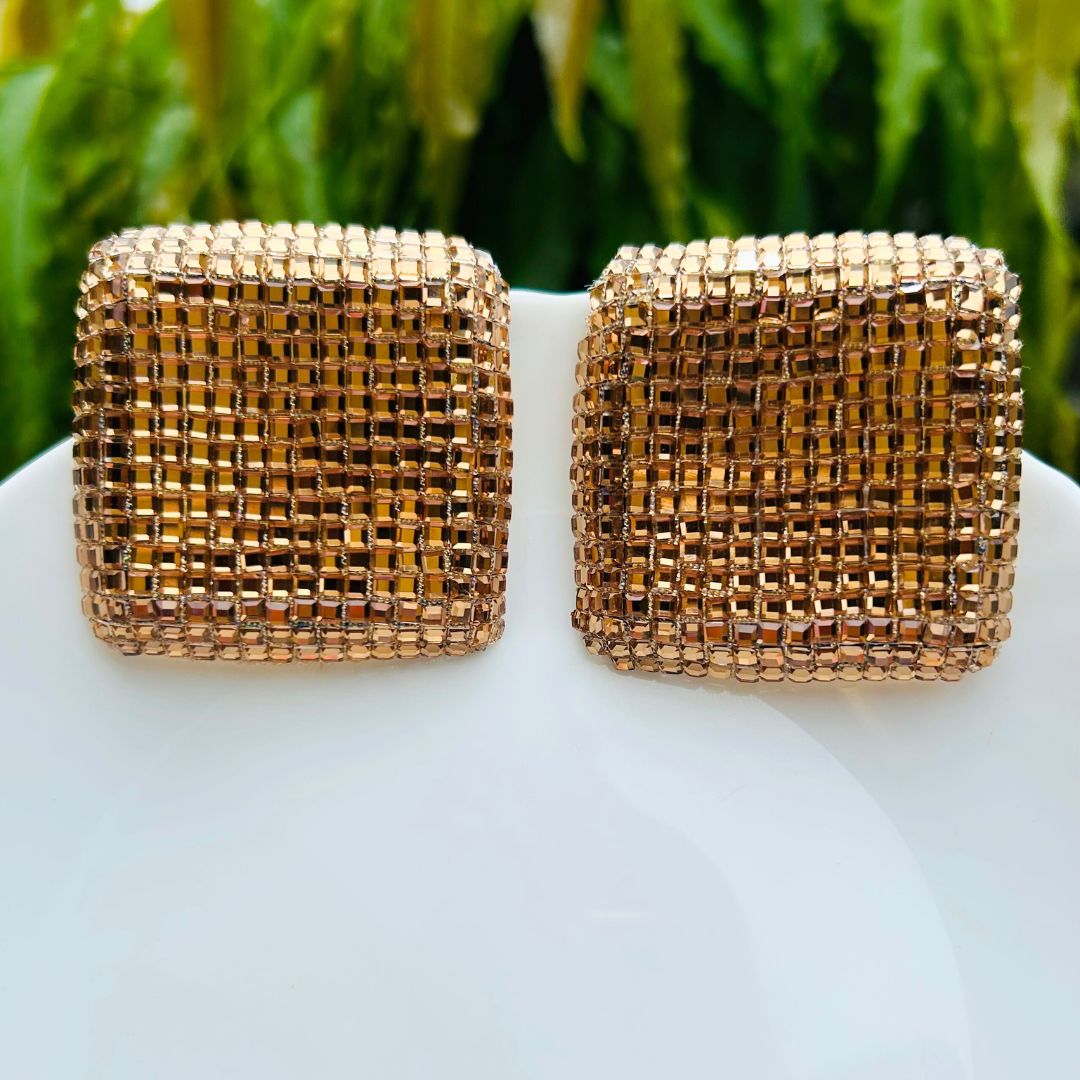Bling Blogger Golden Square Earrings - Big