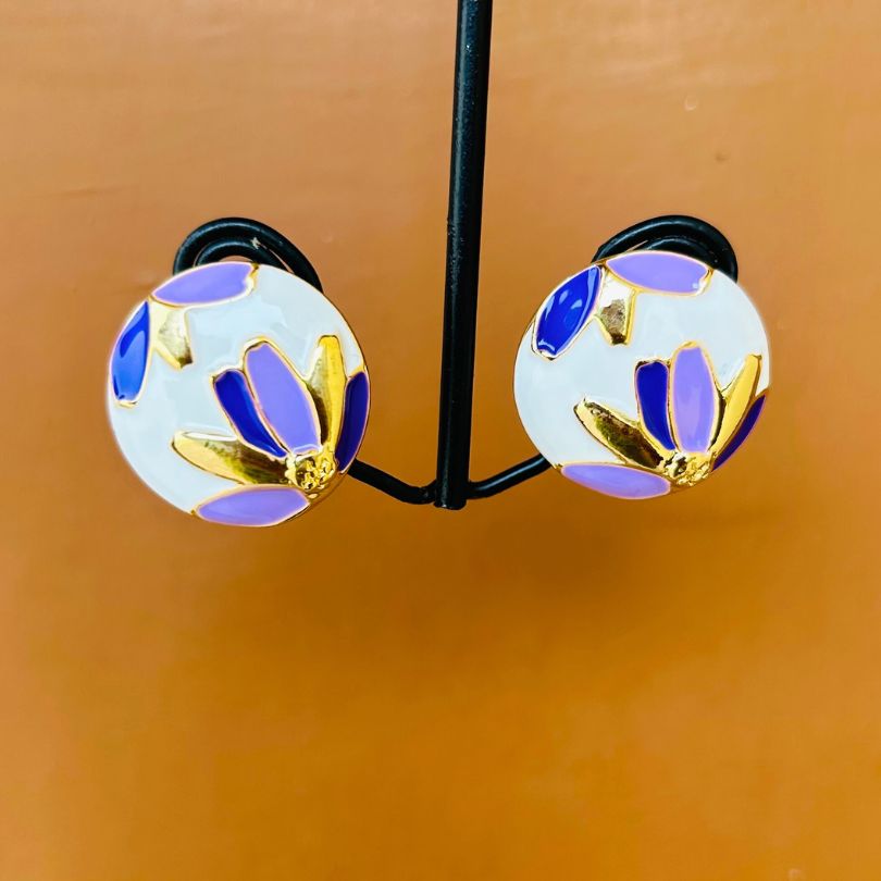 Enamel Purple & Blue Stud Earrings