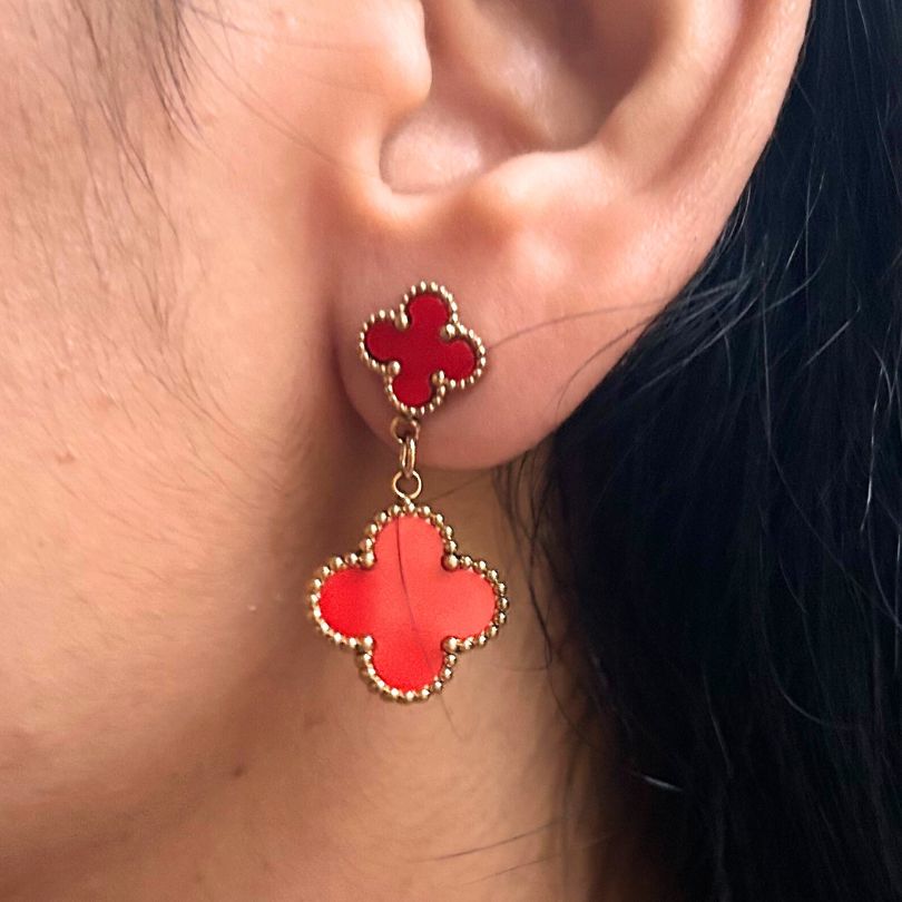 Clover Red Earring