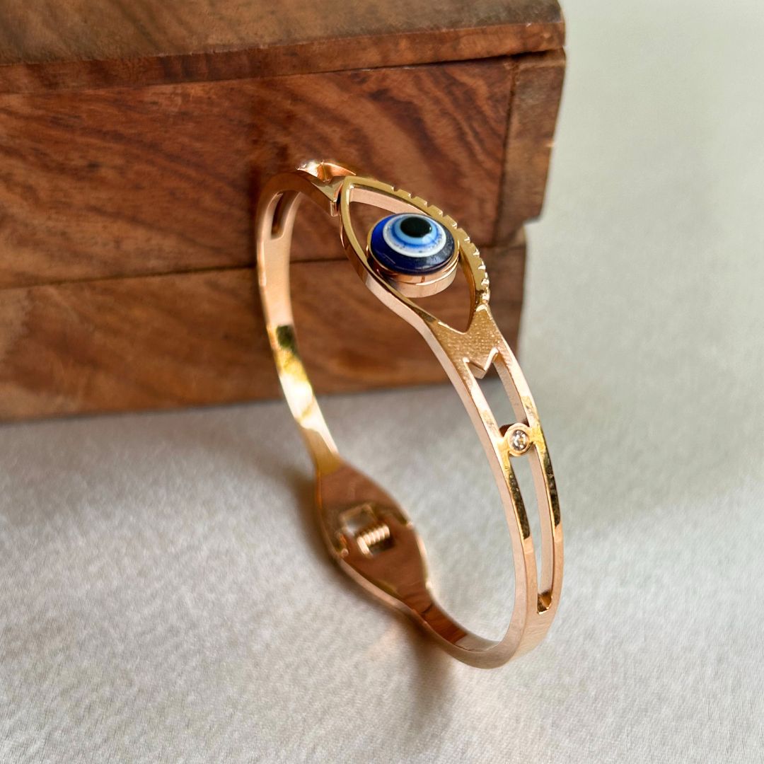 Ada Rose Gold Plated Evil Eye Bangle - Bracelet