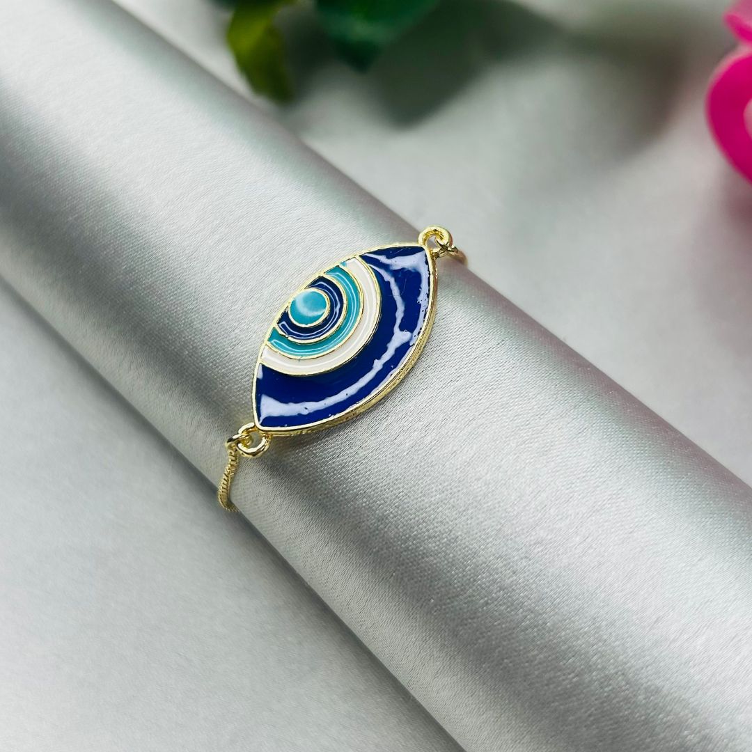 Oval Blue Evil Eye Gold Plated - Adjustable Bracelet