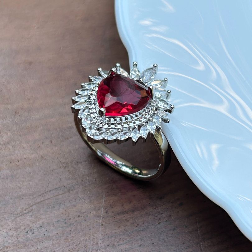Heart Ruby American Diamond Finger - Ring