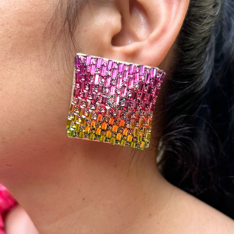 Bling Blogger Square Stud Earrings - Multi 1