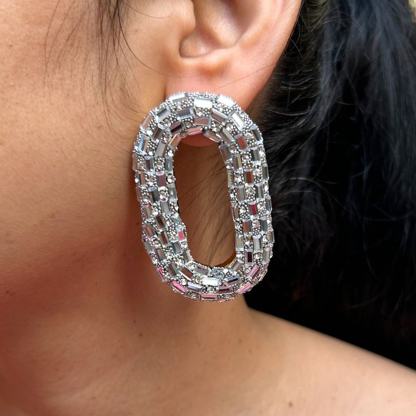 Zara Silver Oval Statement Earrings