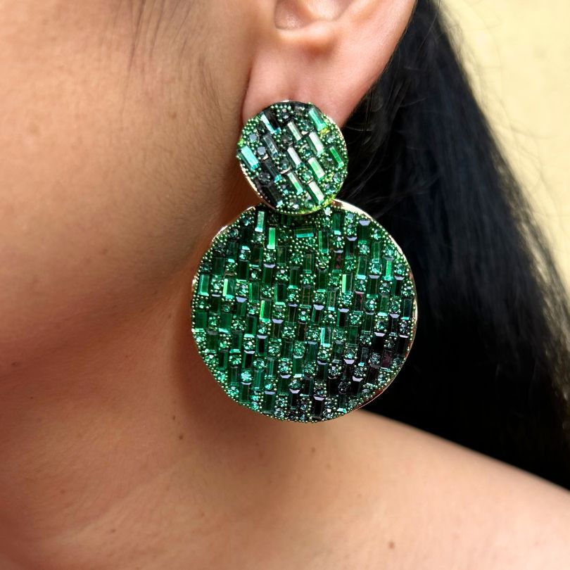 Bling Blogger Green Layered Round Earrings