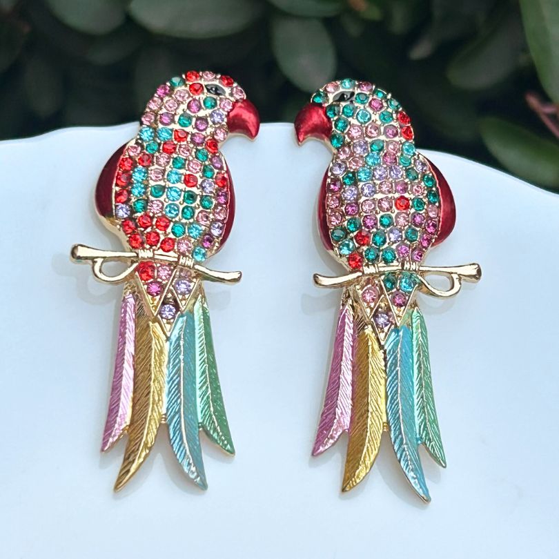 Parrot Multicolor American Diamond Earrings - Multi 2