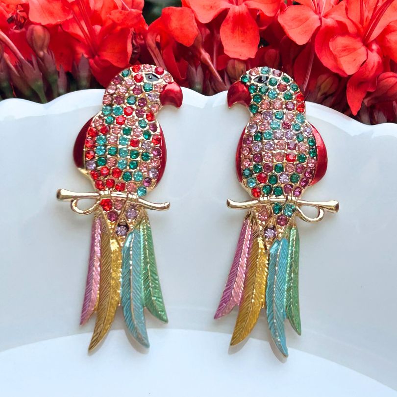 Parrot Multicolor American Diamond Earrings - Multi 2