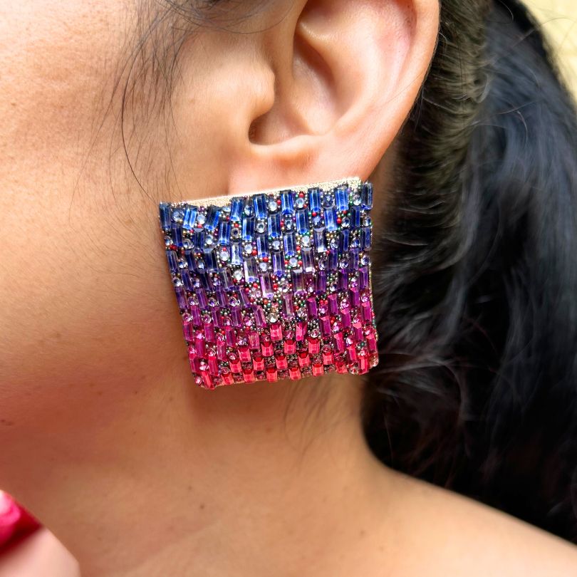 Bling Blogger Square Stud Earrings - Multi 2