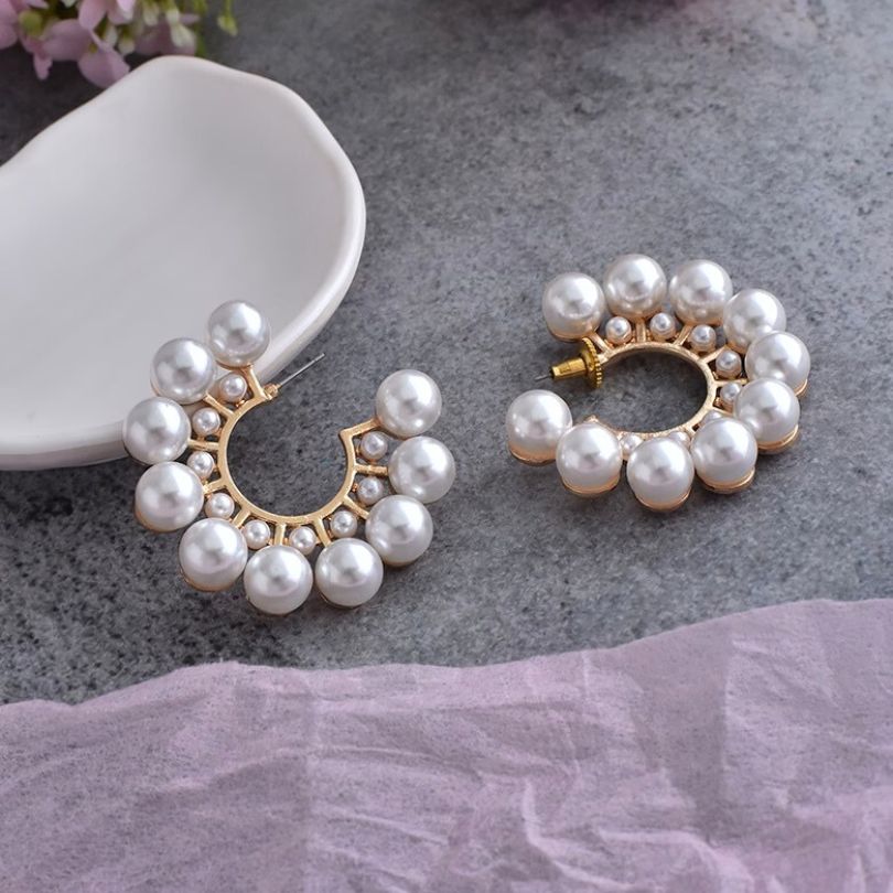 Chic Pearl Ball Hoop Earrings