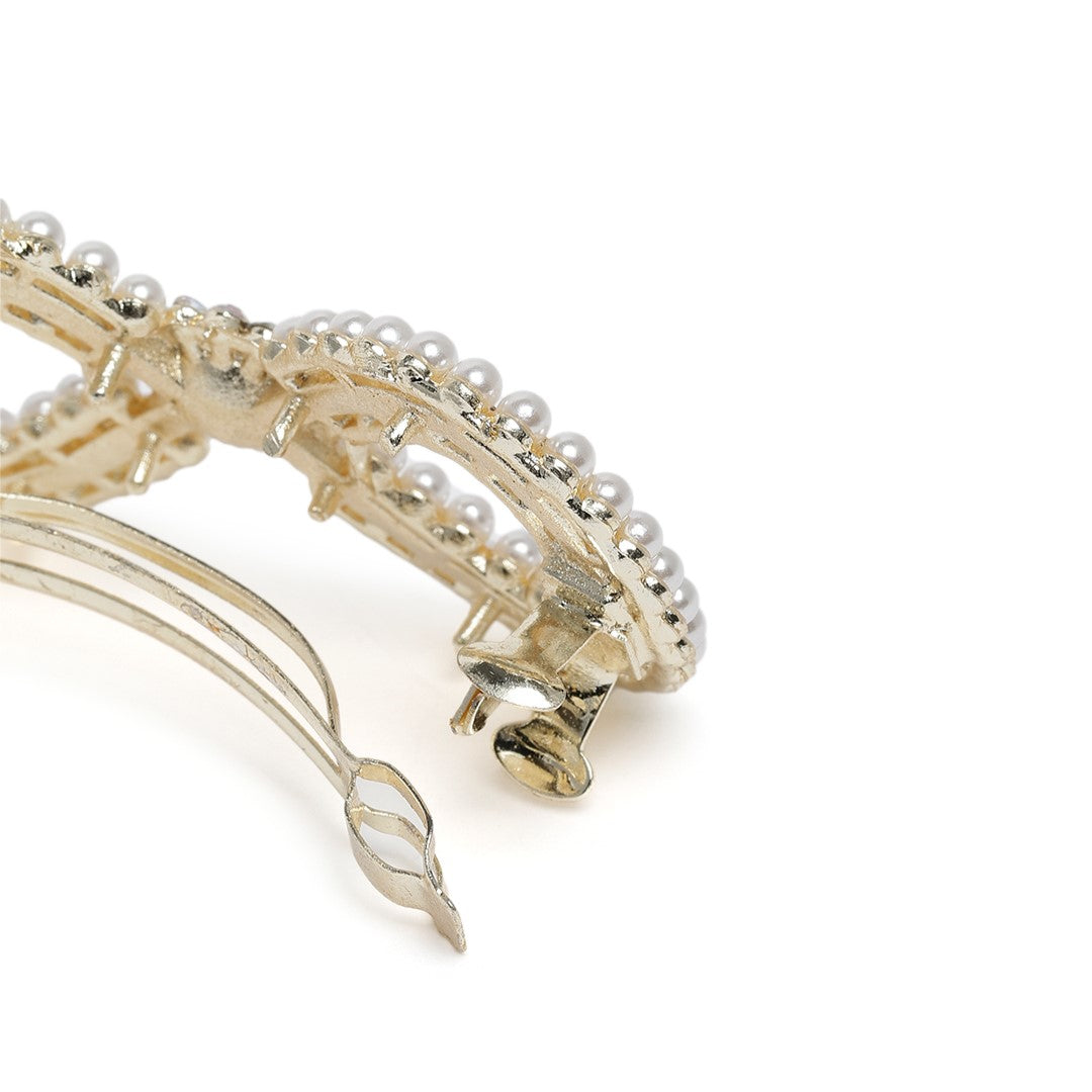 Women Pearl Embellished Criscross Barettes
