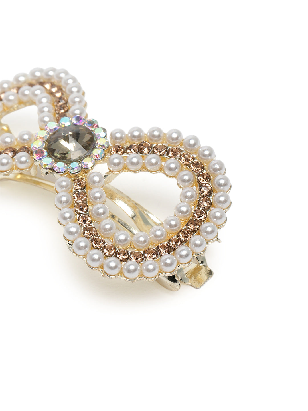 Women Pearl Embellished Criscross Barettes