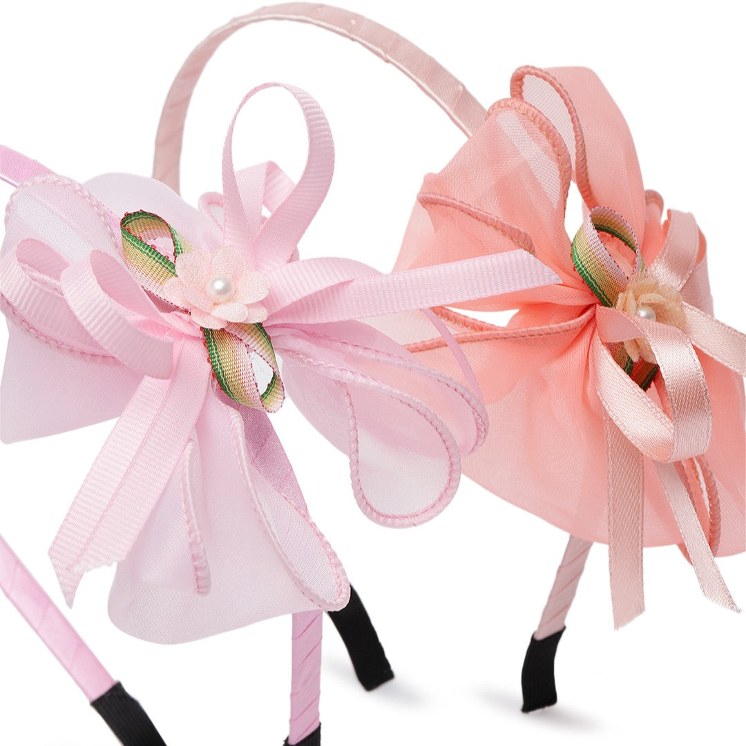 Set Of 2 Baby Girl Bow Hair bands - Pink and Peach