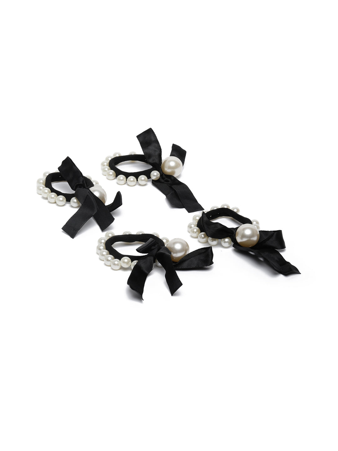 Women Set of 4 Pearl Ponytail Holders
