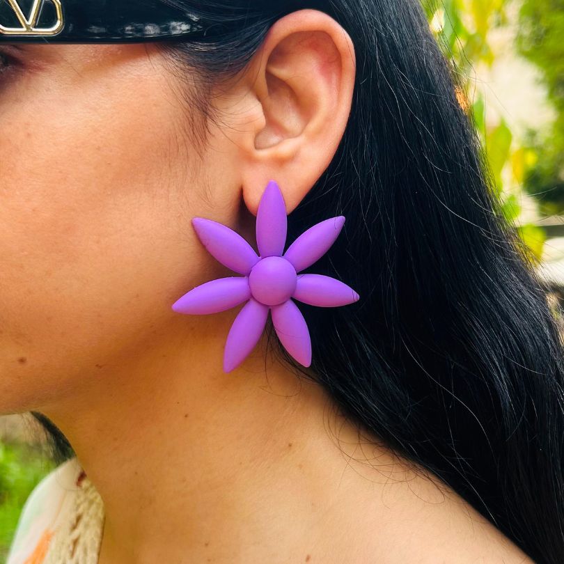 Floral Purple Sunflower Earrings