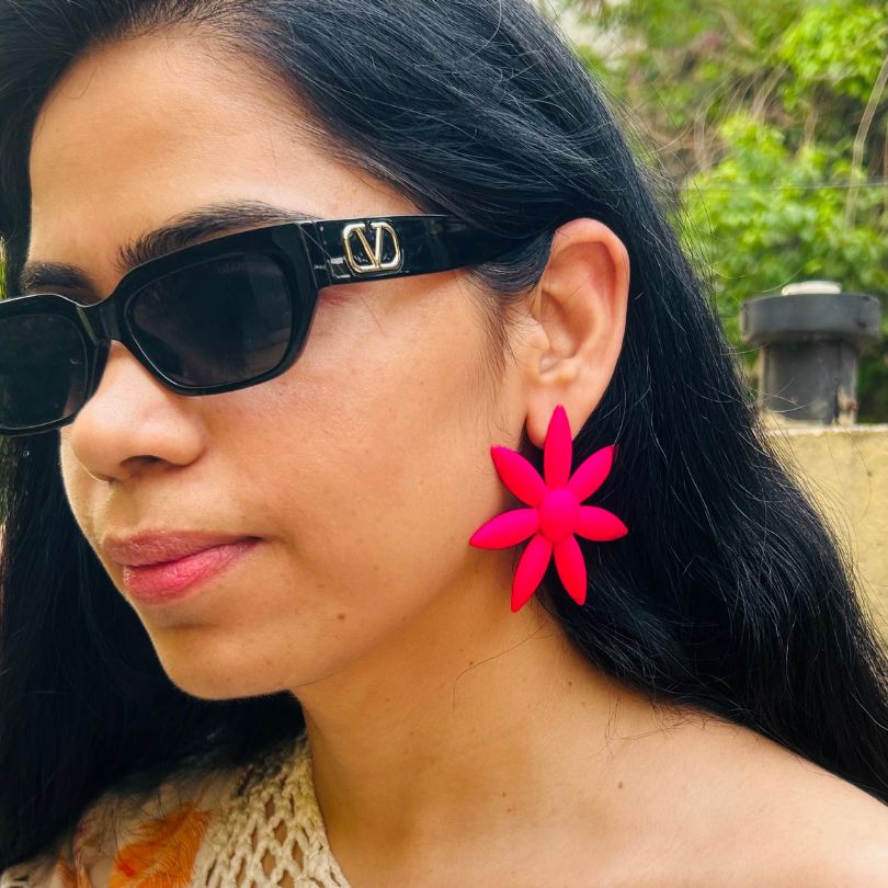 Floral Fuschia Pink Sunflower Earrings