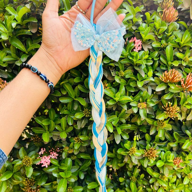 Cute Baby Girl Bow Blue Twist Braid Rubber Band