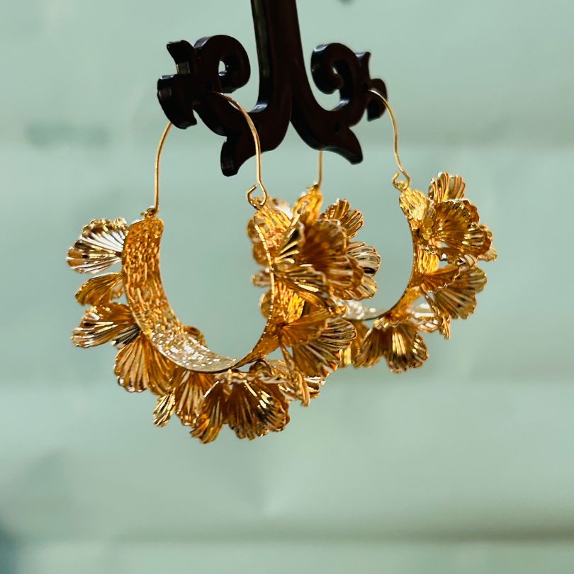 Metallic Flower Hoop Earrings