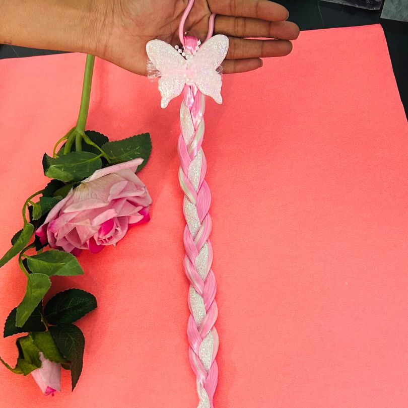 Cute Baby Girl Butterfly Pink Twist Braid Rubber Band