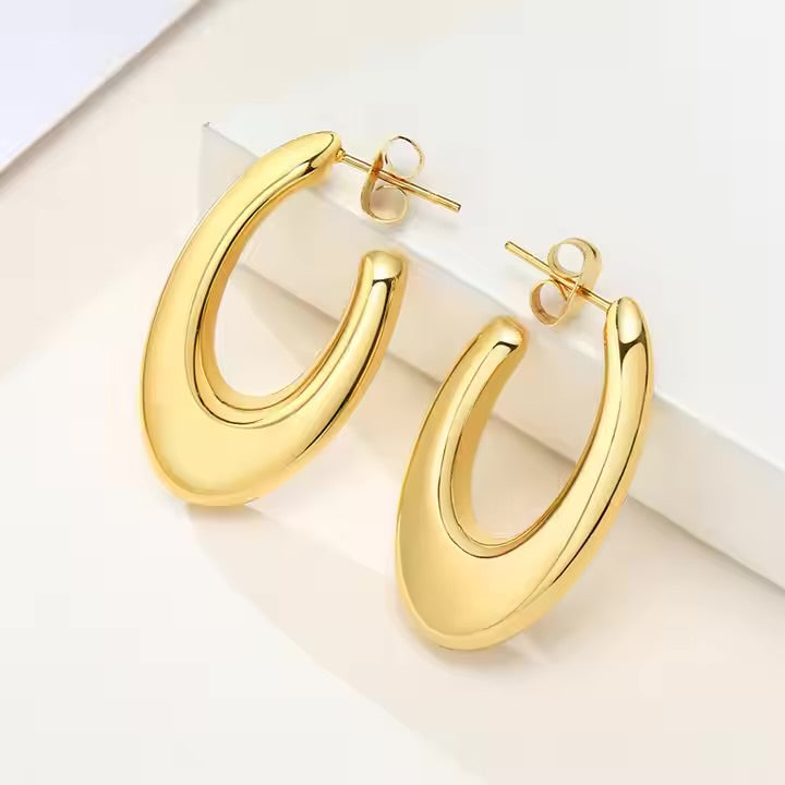 Oval Golden Hoop Earrings