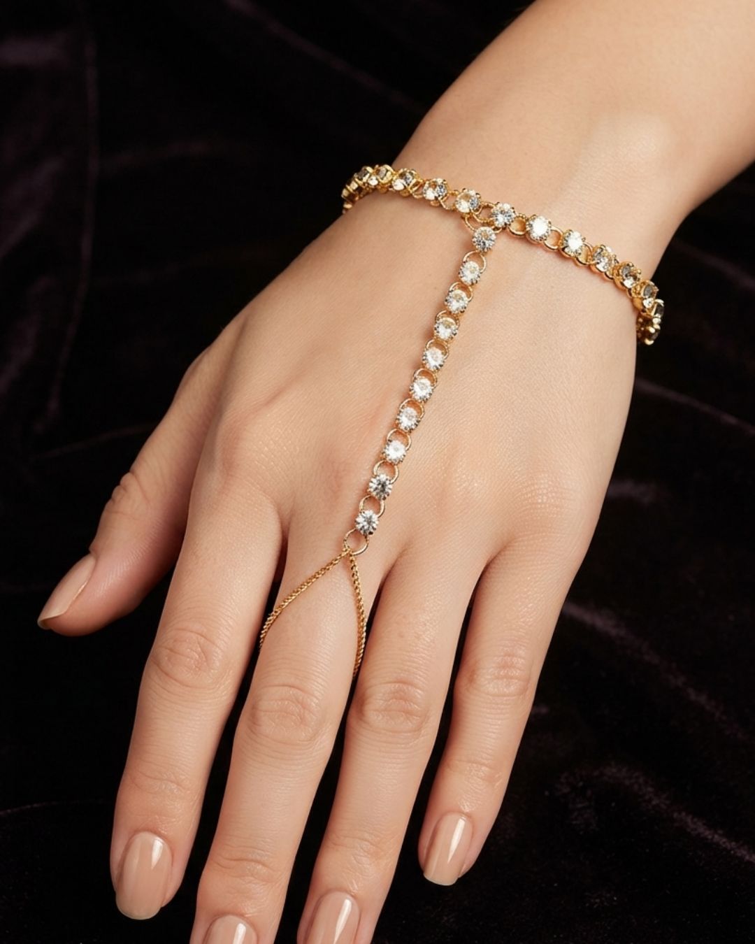 Minimalist Sparkling Gold-Plated Handchain Bracelet