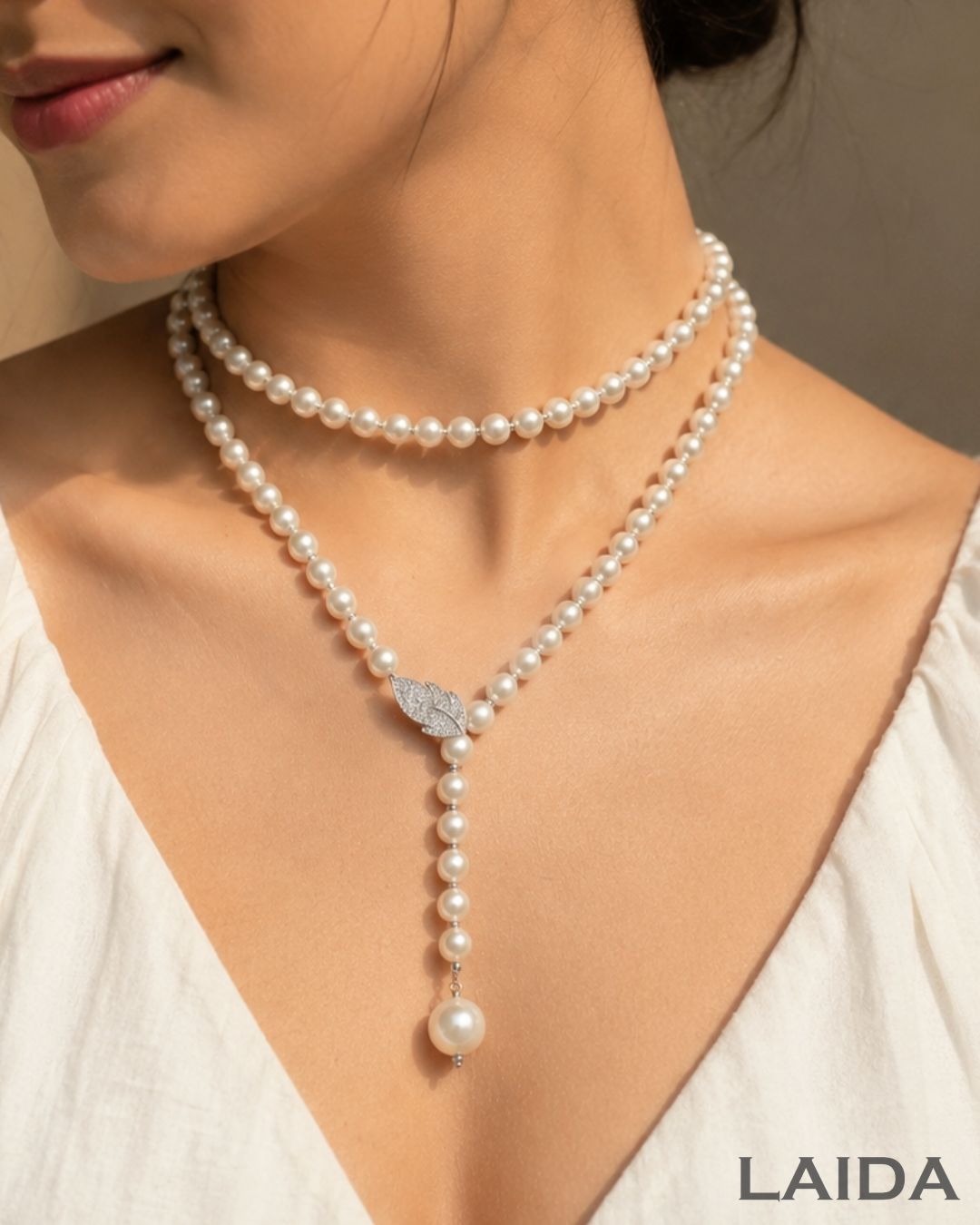 Multi Layer Leaf Pearl Statement Necklace