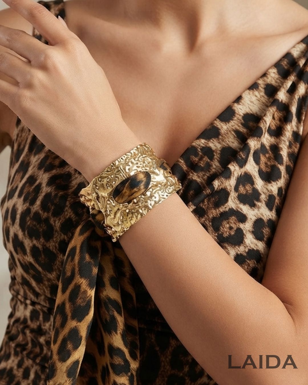 Golden Wide Animal Print Scarf Bracelet
